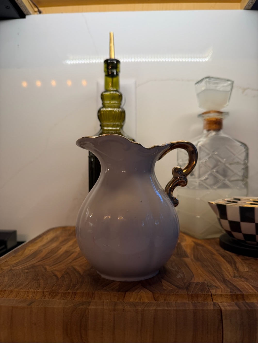 White Ceramic Mini Pitcher with Gold Handle
